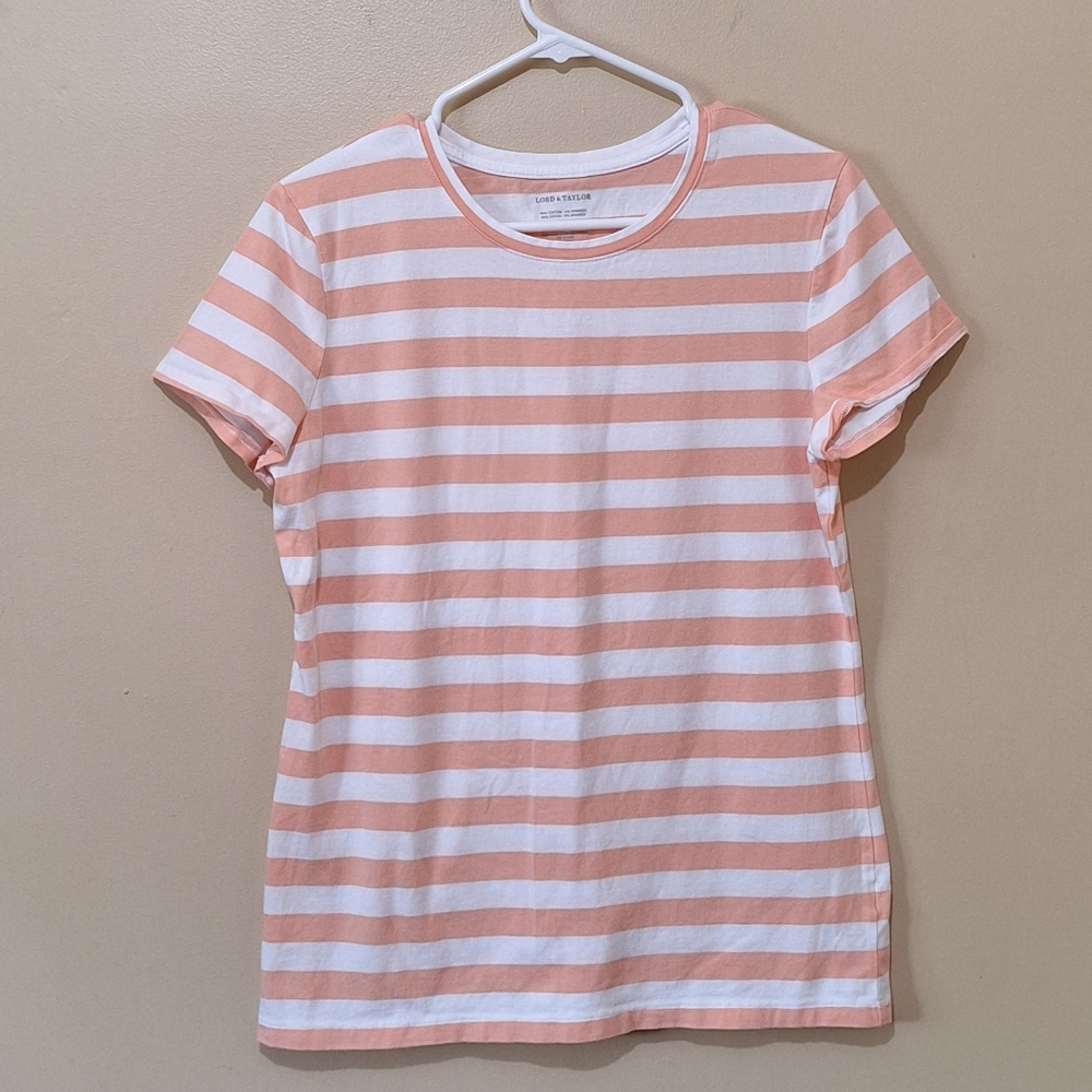 Lord & Taylor Peach And White Striped Tshirt